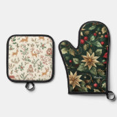 Reindeer and Holly Christmas Ofenhandschuh & Topflappen-Set (Vorderseite)