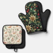 Reindeer and Holly Christmas Ofenhandschuh & Topflappen-Set (Vorderseite/Rückseite)