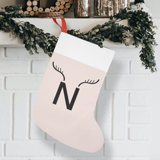 Reindeer Antler | Christmas Monogram, Initial Pink Kleiner Weihnachtsstrumpf