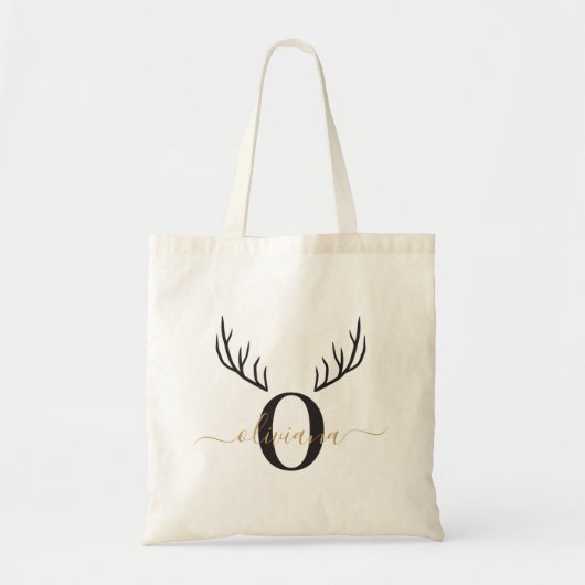 Reindeer Antler | Elegant Monogram Christmas Tragetasche (Vorne)