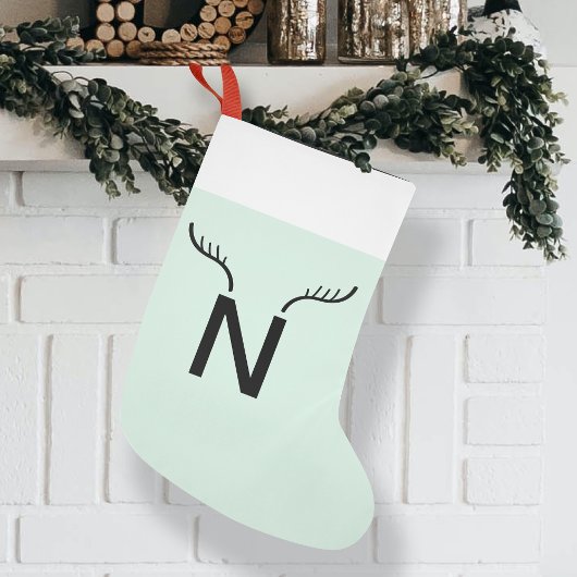 Reindeer Antler | Minze Green Christmas Monogram Kleiner Weihnachtsstrumpf