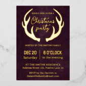 Reindeer Antlers Modern Burgund Weihnachts-Party Folieneinladung (Vorderseite)