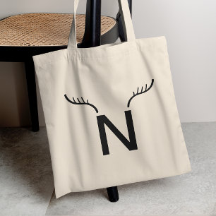 Reindeer Antlers Modern Initial Christmas Monogram Tragetasche