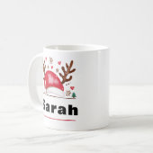 Reindeer Antlers und Weihnachtsmannmütze Weihnacht Kaffeetasse (Vorderseite Links)