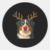 Reindeer Australian Shepherd Christmas Aussie Dog  Runder Aufkleber (Vorderseite)