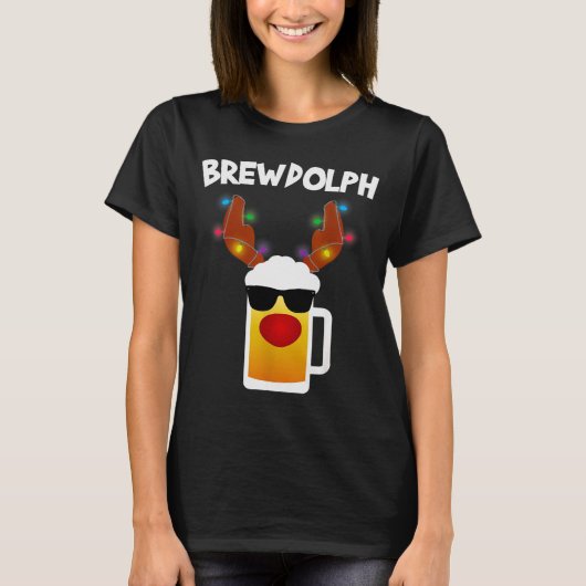 Reindeer Beer Rudolph Brewdolph Funny Christmas T-Shirt (Vorderseite)
