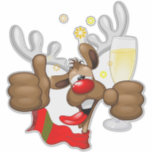 Reindeer Betrunken Funny Christmas Character Aufkleber<br><div class="desc">Funny Christmas Rentier Cartoon Charakter,  sieht wirklich Betrunken und groggy,  nach dem Party,  mit noch ein Glas mit Champagner auf der Pfote und mit Daumen up. Original Vector Grafik Copyright BluedarkArt The ChameleonArt.</div>