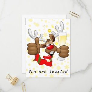Reindeer Betrunken Funny Christmas Character Einladungspostkarte