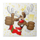 Reindeer Betrunken Funny Christmas Character Fliese (Vorderseite)