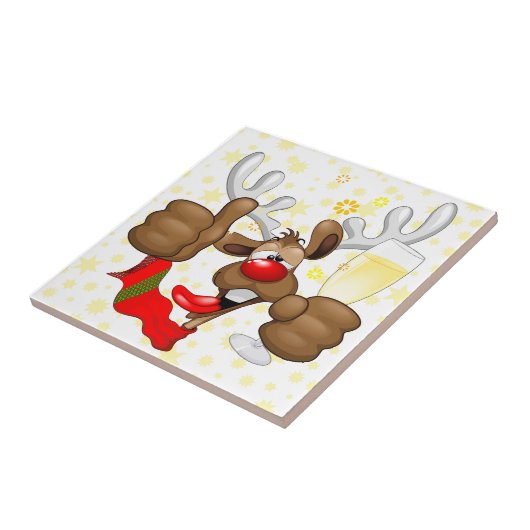 Reindeer Betrunken Funny Christmas Character Fliese (Seite)