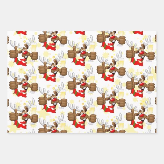 Reindeer Betrunken Funny Christmas Character Geschenkpapier Set (Vorderseite 3)