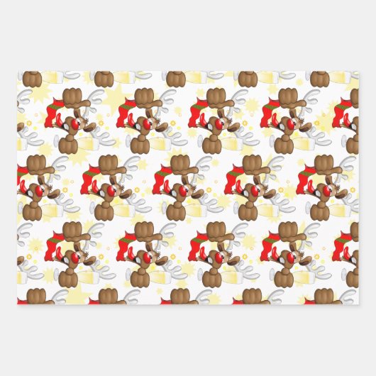 Reindeer Betrunken Funny Christmas Character Geschenkpapier Set (Vorderseite 2)