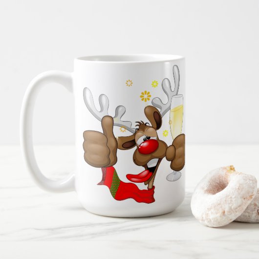 Reindeer Betrunken Funny Christmas Character Kaffeetasse (Mit Donut)