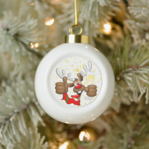 Reindeer Betrunken Funny Christmas Character Keramik Kugel-Ornament
