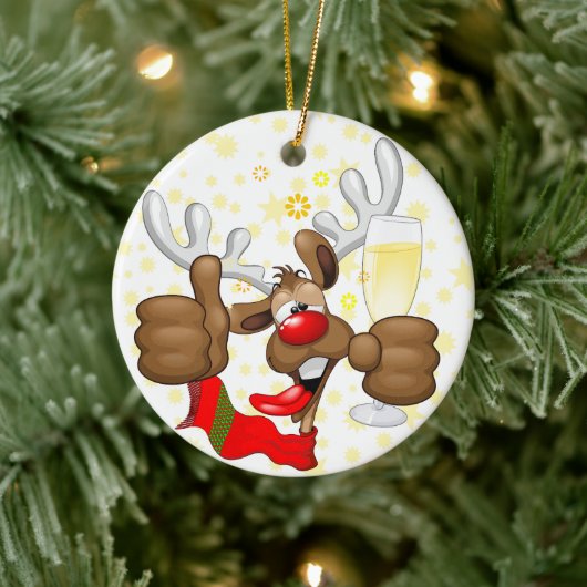 Reindeer Betrunken Funny Christmas Character Keramik Ornament (Baum)