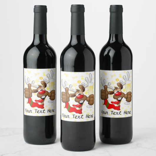 Reindeer Betrunken Funny Christmas Character Weinetikett (Flaschen)