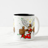 Reindeer Betrunken Funny Christmas Character Zweifarbige Tasse (VorderseiteRechts)