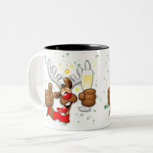 Reindeer Betrunken Funny Christmas Character Zweifarbige Tasse (Vorderseite Links)