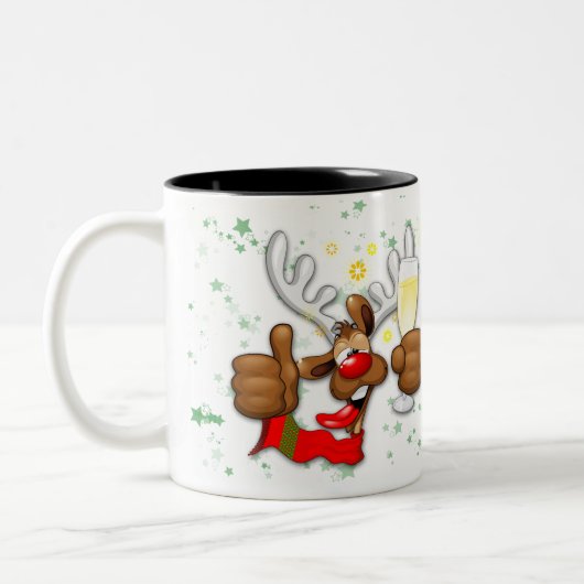 Reindeer Betrunken Funny Christmas Character Zweifarbige Tasse (Links)