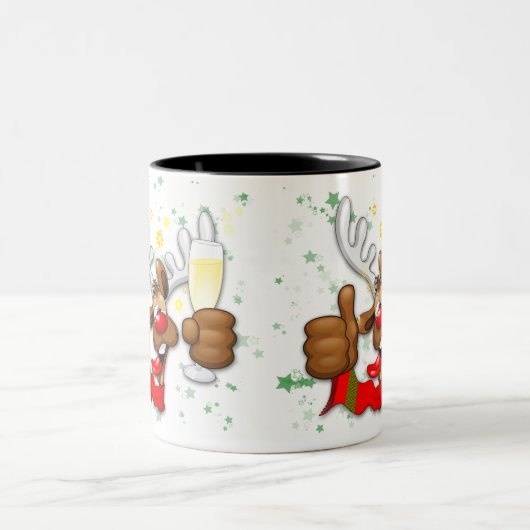 Reindeer Betrunken Funny Christmas Character Zweifarbige Tasse (Mittel)