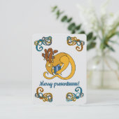 Reindeer bird with bells and presents Christmas Dankeskarte (Stehend Vorderseite)