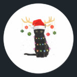 Reindeer Black Cat Weihnachtsmannmütze Christmas L Runder Aufkleber<br><div class="desc">Reindeer Black Cat Weihnachtsmannmütze Christmas L</div>