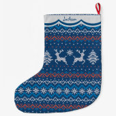 Reindeer Blue Nordic Pattern Großer Weihnachtsstrumpf (Rückseite)