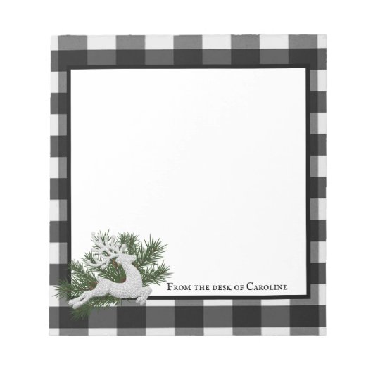 Reindeer Buffalo Kariert Personalisiert | Schwarz- Notizblock (Vorderseite)