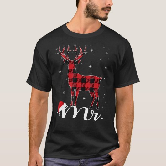 Reindeer Buffalo Red Kariert Christmas Pajama Fam T-Shirt (Vorderseite)