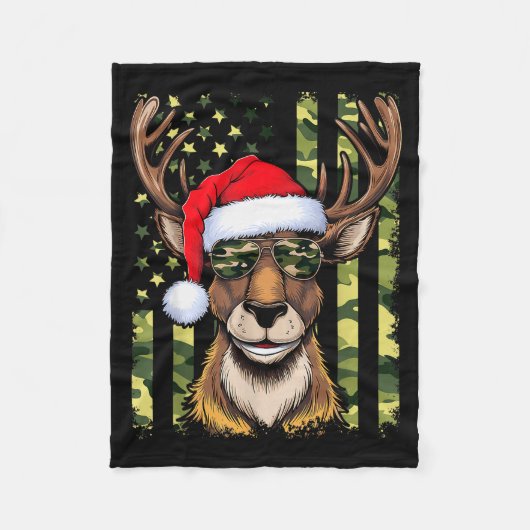 Reindeer Camo American Flag Christmas Pajama X-mas Fleecedecke (Vorderseite)