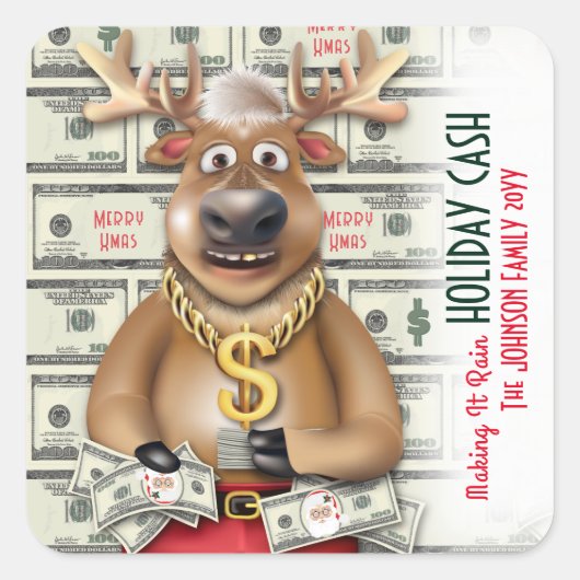 Reindeer Cash Santa Bucks Weihnachtsgeld Lotterie Quadratischer Aufkleber (Vorderseite)