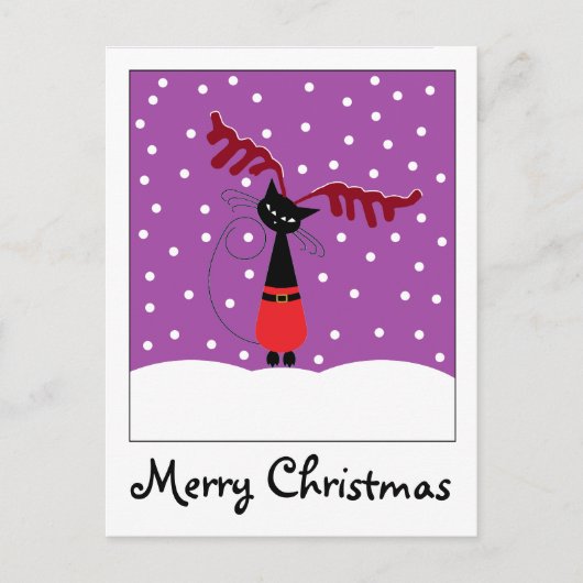Reindeer Cat Christmas Holiday Postcard Feiertagspostkarte (Vorderseite)