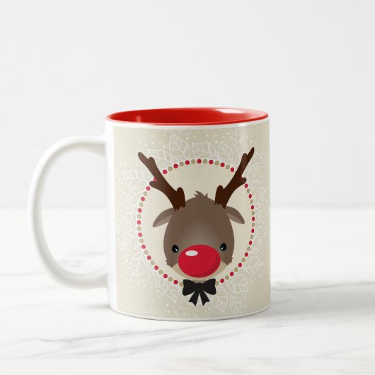 REINDEER CHRISTMAS niedliche Rote Nase Rudolph Elf Zweifarbige Tasse (Links)