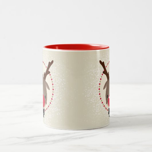 REINDEER CHRISTMAS niedliche Rote Nase Rudolph Elf Zweifarbige Tasse (Mittel)
