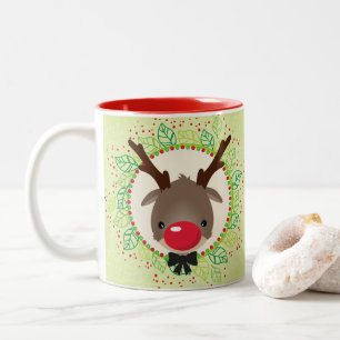 REINDEER CHRISTMAS niedliche rote Nase rudolph grü Zweifarbige Tasse