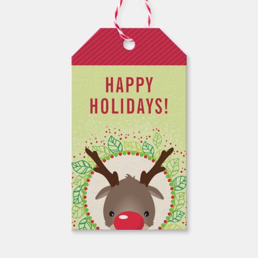 REINDEER CHRISTMAS niedliche rote Nase rudolph rot Geschenkanhänger (Vorderseite)