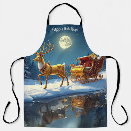 Reindeer Christmas Sleigh Holiday Apron Schürze