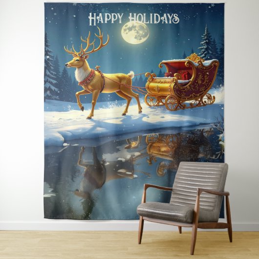 Reindeer Christmas Sleigh Holiday Backdrop Wandteppich (Beispiel)