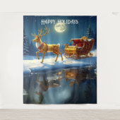 Reindeer Christmas Sleigh Holiday Backdrop Wandteppich (Vorderseite)