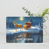 Reindeer Christmas Sleigh Holiday Card Feiertagskarte (Stehend Vorderseite)