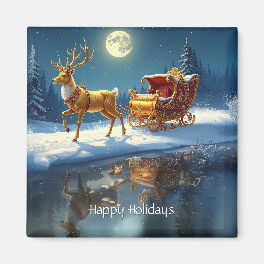Reindeer Christmas Sleigh Holiday Magnet (Vorne)