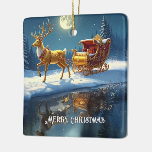 Reindeer Christmas Sleigh Holiday Ornament (Links)