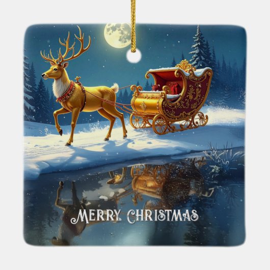 Reindeer Christmas Sleigh Holiday Ornament (Rückseite)