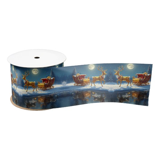 Reindeer Christmas Sleigh Holiday Satin Satinband (Spule)