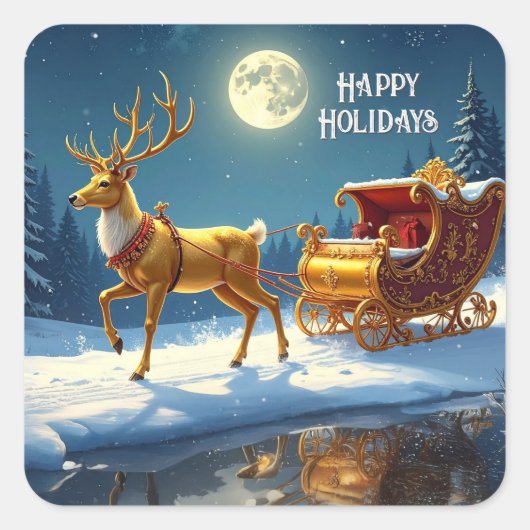 Reindeer Christmas Sleigh Holiday Sticker (Vorderseite)