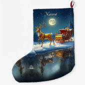 Reindeer Christmas Sleigh Holiday Stocking Großer Weihnachtsstrumpf (Rückseite)