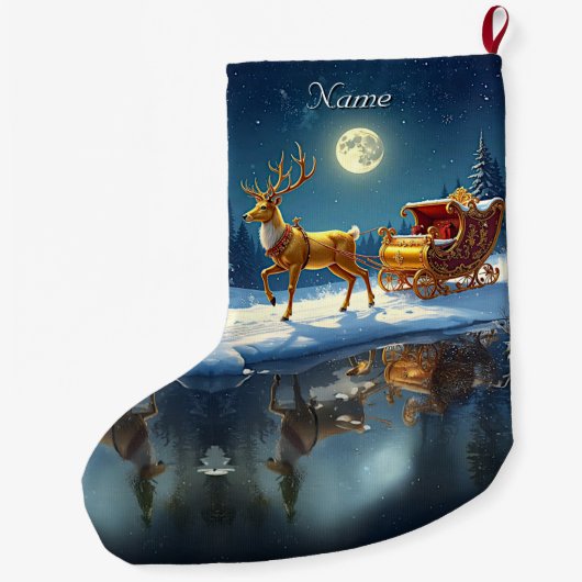 Reindeer Christmas Sleigh Holiday Stocking Großer Weihnachtsstrumpf (Rückseite)
