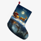 Reindeer Christmas Sleigh Holiday Stocking Großer Weihnachtsstrumpf (Vorderansicht (hängend))