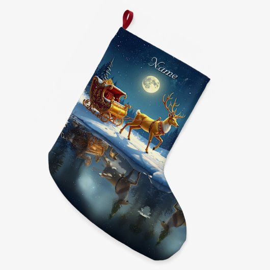 Reindeer Christmas Sleigh Holiday Stocking Großer Weihnachtsstrumpf (Vorderansicht (hängend))