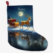 Reindeer Christmas Sleigh Holiday Stocking Großer Weihnachtsstrumpf (Vorderseite)
